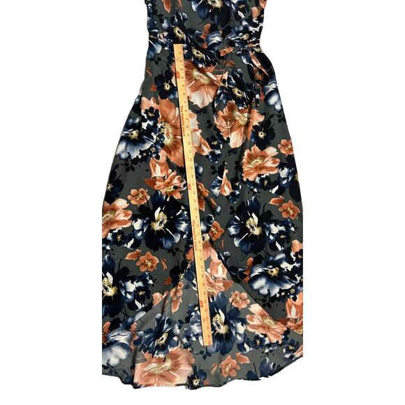 Peach Love High Low Floral Maxi Size Small Gray Pink Blue V-Neck Flutter Sleeves - Picture 12 of 13